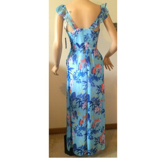 Guess Tropical Print Chiffon Ruffle V-Neck Sleeveless Hi-Low Midi Size 2 NWT - Picture 2 of 3